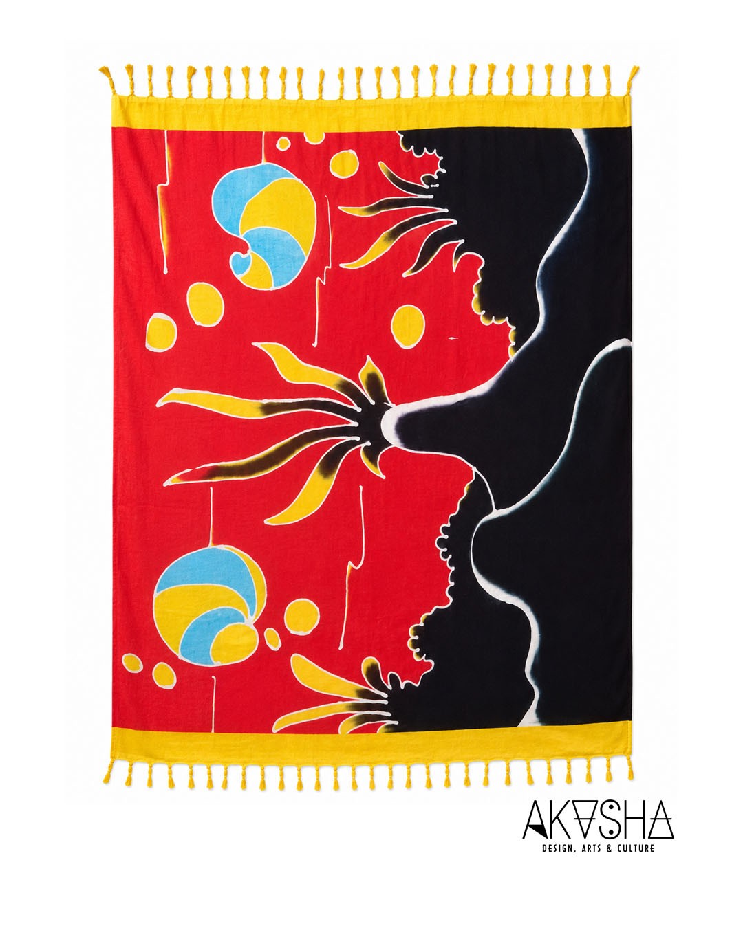 Χειροποίητο Batik Παρεό / Sarong – Red Yellow Abstract Floral | AKASHA Collection